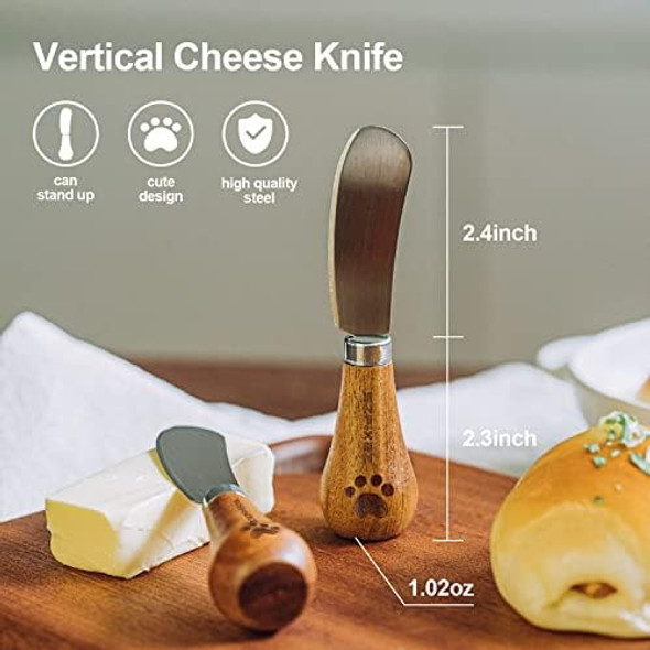 Szfixez Cheese Knife Set Cute Standing Butter Knife Food Grade 420 Stainless Steel Cheese Spreader Knives Butter Spreader With Wooden Handle For Fruit PicnicCharcuterie Party 4.7 Inch 4 Pieces Szfixez Cheese Knife Set Cute Standing Butter Knife Food Grade 420 Stainless Steel Cheese Spreader Knives Butter Spreader With Wooden Handle For Fruit PicnicCharcuterie Party 4.7 Inch 4 Pieces