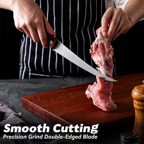 Butcher Breaking Knife 8 Inch Stainless Steel For Meat Cutting Brisket Trimming With Sheath Ergonomic Wooden Handle Carving