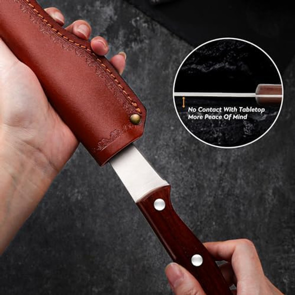 Butcher Breaking Knife 8 Inch Stainless Steel For Meat Cutting Brisket Trimming With Sheath Ergonomic Wooden Handle Carving