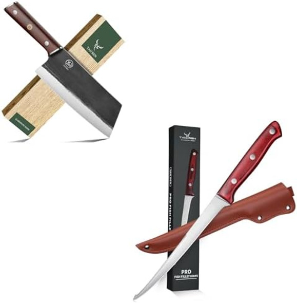 7.5 Inch Cleaver Knife And 7 Inch Fishing Fillet Knife Full Tang Meat Cleaver Knife For Home Kitchen Sharp Boning Knife For Meat Cutting Full Tang Meat Cleaver Knife For Home Kitchen