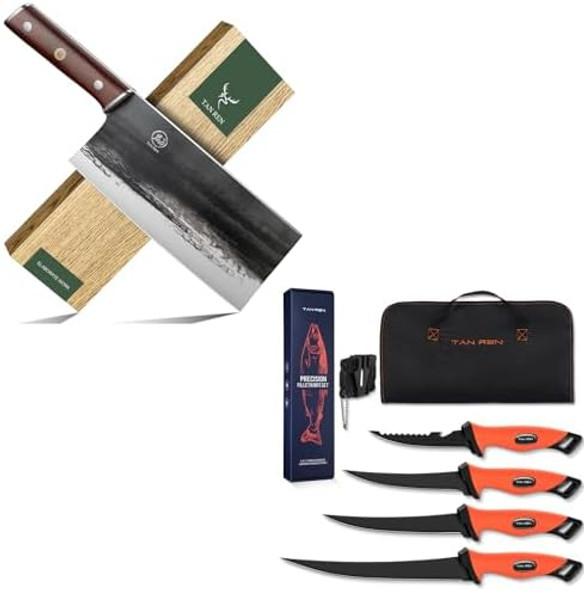 8 Inch Meat Cleaver Knife And Fish Filet Knife Set – 5 Pcs Stainless Steel Bait & Fillet Knives With Sharpener And Storage Bag 8 Inch Meat Cleaver Knife And Fish Filet Knife Set – 5 Pcs Stainless Steel Bait & Fillet Knives With Sharpener And Storage Bag
