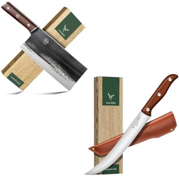 8 Inch Cleaver Knife And 8 Inch Boning Knife For Meat Cutting High Carbon Steel Butcher Knife Stainless Boning Knives With Sheath 8 Inch Cleaver Knife And 8 Inch Boning Knife For Meat Cutting High Carbon Steel Butcher Knife Stainless Boning Knives With Sheath