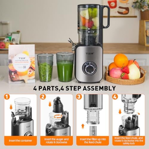 Juicer Machines Cold Press Juicer With 4.8" Wide Chute Slow Masticating For Whole Vegetables & Fruits Black