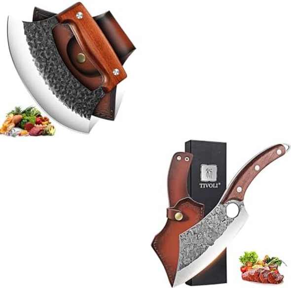 Tivoli Hand-Forged Cleaver & Ulu Knife Set – Full Tang High Carbon Steel Butcher + Chopper Combo With Sheaths For Kitchen Camping & Bbq s Tivoli Hand-Forged Cleaver & Ulu Knife Set – Full Tang High Carbon Steel Butcher + Chopper Combo With Sheaths For Kitchen Camping & Bbq s