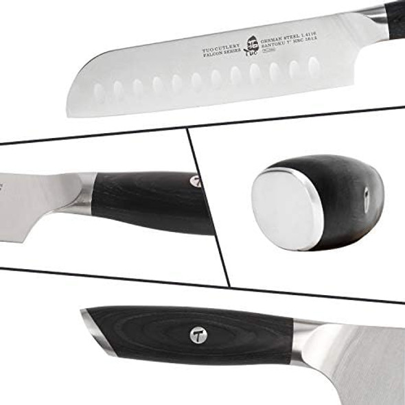 Tuo Kitchen Santoku Knife - 7 Inch Asian Knife Japanese Chef Knife- German Hc Steel Kitchen Knife With Pakkawood Handle - Falcon Series With Box