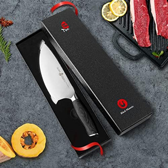 Tuo Herb Rocking&Salad Knife- 7 Inch Vegetable Cleaver German Hc Steel Ergonomic Pakkawood Handle Box Cutlery Fiery Phoenix Series - Black