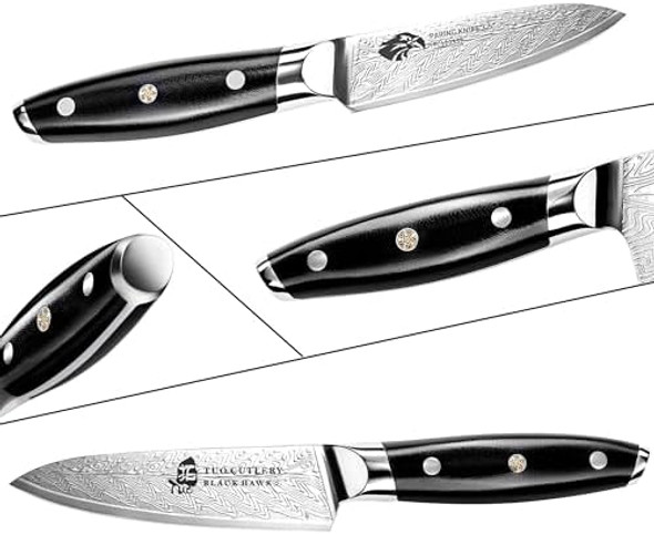 Tuo Fruit Paring Knife Peeling Knife 3.5 Inch - German Hc Steel - Full Tang Pakkawood Handle - Falcon Series With Box