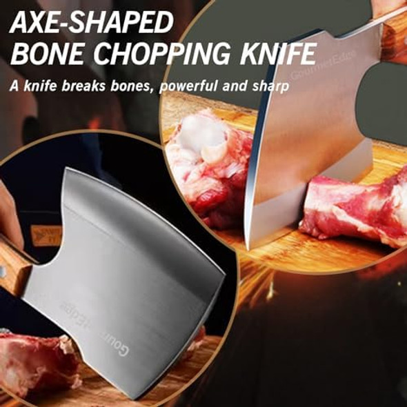 Meat Cleaver Knife Heavy Duty 6'' Bone Knife For Meat Cutting Axe Bone Chopper Breaker Knife Stainless Steel Thicken Blade & Pear Wood Handle For Kitchen/Butchery/Outdoor/Men'S