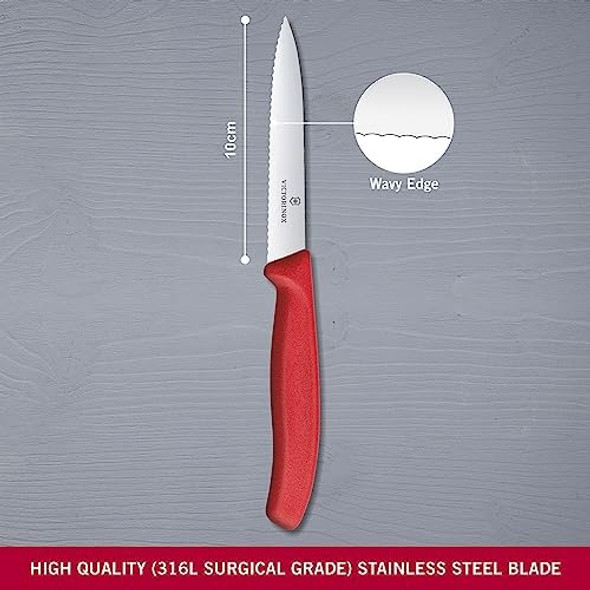 Victorinox Vic-6.7731 Swiss Classic Paring 4" Serrated Spear Point Blade 5/8" Width At Handle Red Victorinox Vic-6.7731 Swiss Classic Paring 4" Serrated Spear Point Blade 5/8" Width At Handle Red
