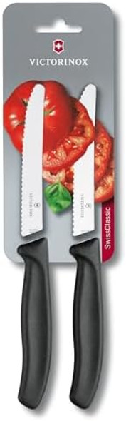 Victorinox Swiss Classic 2 Piece Utility Knife Set Wavy Edge Round Tip - Black