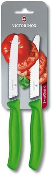 Victorinox Swiss Classic 2 Piece Utility Knife Set Wavy Edge Round Tip - Black