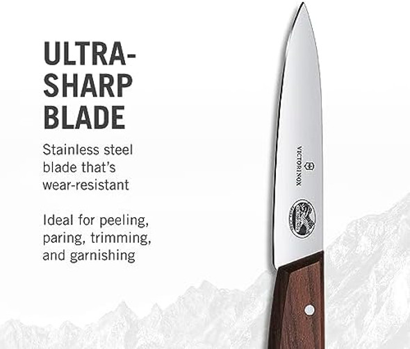 Victorinox Rosewood Paring Knife - Premium Kitchen & Home Essentials - Cooking Knife Cuts Fruits & Vegetables With Ease - Wood Handle 3.25"