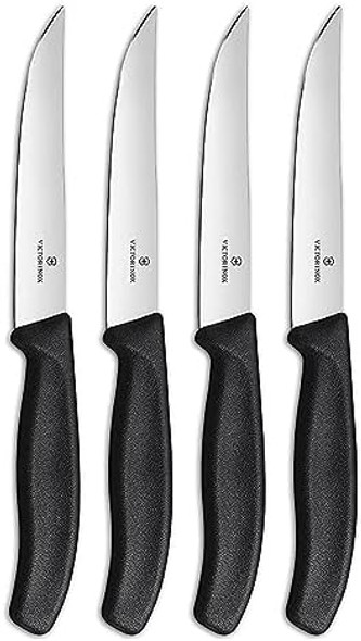 Victorinox Swiss Classic Steak Knives - Kitchen Utensils - Ergonomic Stainless Steel Meat Knives - Black Handles 4-Piece Set