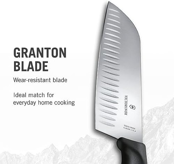 Victorinox Swiss Classic Santoku Knife - Sharp Kitchen Knife With Fluted Edge - Ergonomic Chopping Tool For Kitchen Essentials - Granton Edge 7"