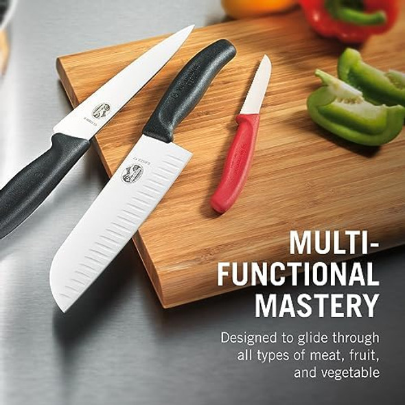 Victorinox Swiss Classic Santoku Knife - Sharp Kitchen Knife With Fluted Edge - Ergonomic Chopping Tool For Kitchen Essentials - Granton Edge 7"