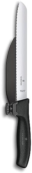 Victorinox Swiss Classic Dux Knife - Kitchen Knife With Adjustable Guide - Cooking Knife For Cutting Meat Bread & More - Black Handle 8.25"