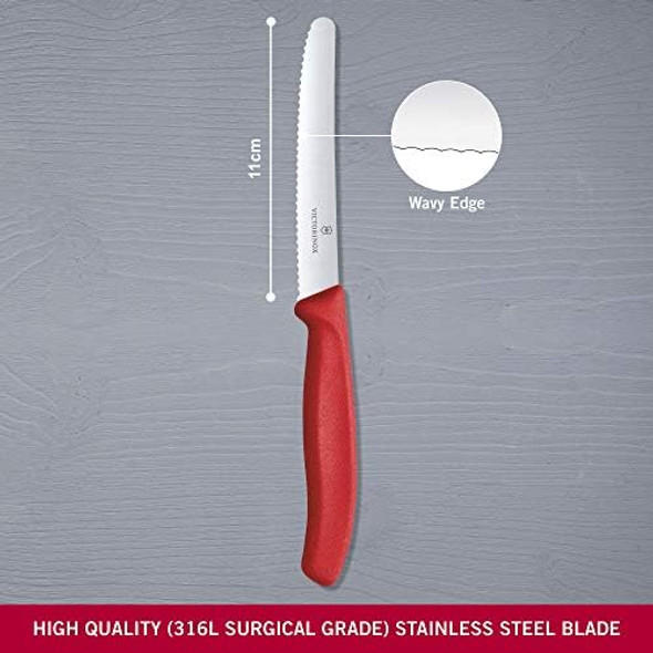 Victorinox 6.7831 Swiss Classic Tomato And Table Knife Ideal For Cutting Fruits And Vegetables With Soft Skin Serrated Blade In Red 4.3 Inches