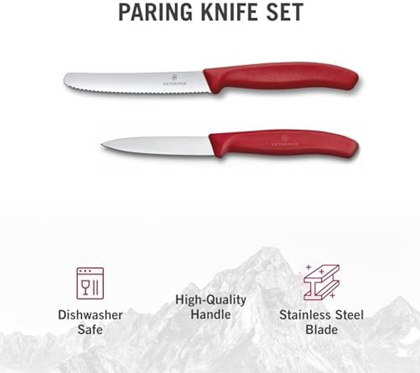 Victorinox Swiss Classic Paring Knife Set - Includes Exceptional Paring Knife & Utility Knife - Kitchen Knives For Home Essentials - Pink Handle 2-Piece Set