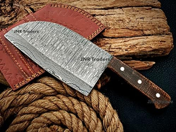 Custom Handmade Damascus Steel Serbian Chef Knife - Damascus Meat Cleaver Knife - Butcher Knife For Meat Vegetables Cutting Jnr -0224