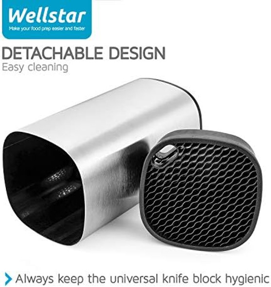Wellstar Universal Knife Block Holder Stainless Steel Knife Stand Without Knives Safe Space Saver Large Volume Stable Knife Storage With Scissors Slot Detachable For Easy Cleaning - Square