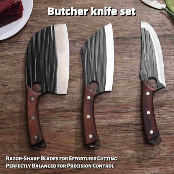 Butcher Knife Set With Bag， Meat Cleaver For Meat Cutting Processing High Carbon Steel Hand Forged Butcher Chef Knives，Outdoor Bbq Camping Knife (5 Butcher Knife)