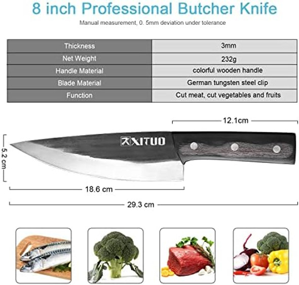 Chef Knife Handmade Forged Kitchen Knives Professional Butcher Knife Sharp Cleaver Knives Meat Slicing Knife For Cooking Bbq Outdoor Camping