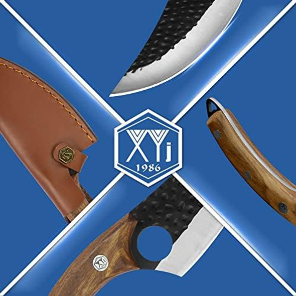 Full Tang Boning Knife Serbian Chef Knives High Carbon Stainless Steel Meat Cleaver With Leather Sheath For Kitchen Camping Or Survival…
