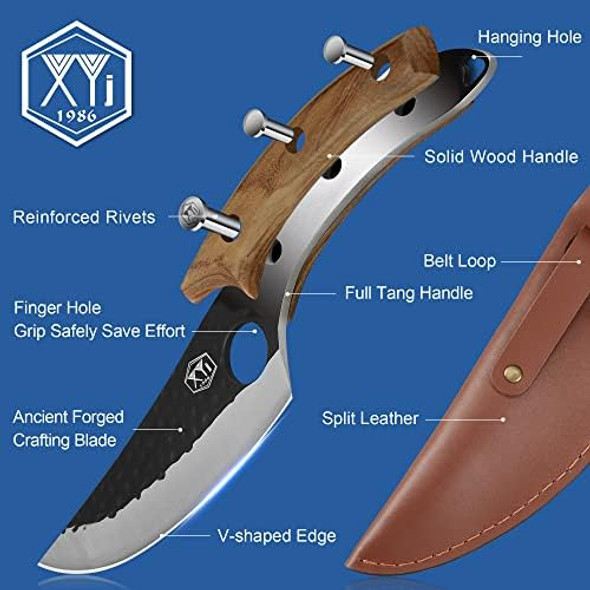 Full Tang Boning Knife Serbian Chef Knives High Carbon Stainless Steel Meat Cleaver With Leather Sheath For Kitchen Camping Or Survival…