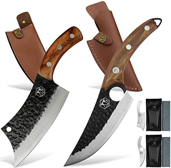 Full Tang Boning Knife Serbian Chef Knives High Carbon Stainless Steel Meat Cleaver With Leather Sheath For Kitchen Camping Or Survival…