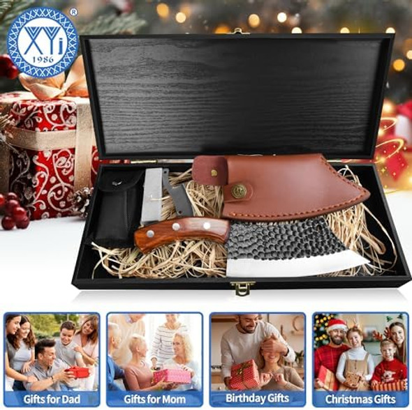 Xyj 6.2 Inch Meat Cleaver Knife With Wood Box Sheath Kitchen Knife High Carbon Steel Blade Full Tang Wood Handle