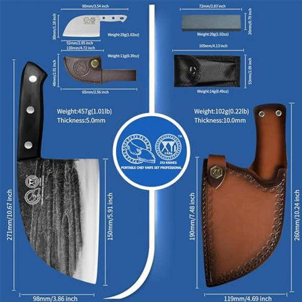 Xyj Authentic Since 19866 Inch Serbian Chef Knife With Sheath Wooden Box Raffia Straw Meat Cleaver Butcher Knife
