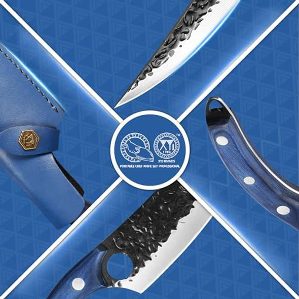 Xyj Full Tang 8 Inch Stainless Steel Boning Knife Chef Fishing Knives Carry Leather Sheath Outdoor Cooking Knives Meat Butcher Knife For Camping Kitchen Or Outdoor Bbq Blues 8 Inch