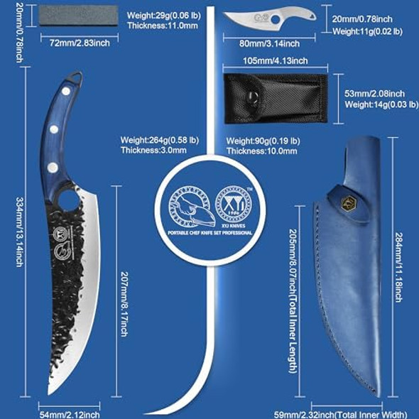 Xyj Full Tang 8 Inch Stainless Steel Boning Knife Chef Fishing Knives Carry Leather Sheath Outdoor Cooking Knives Meat Butcher Knife For Camping Kitchen Or Outdoor Bbq Blues 8 Inch