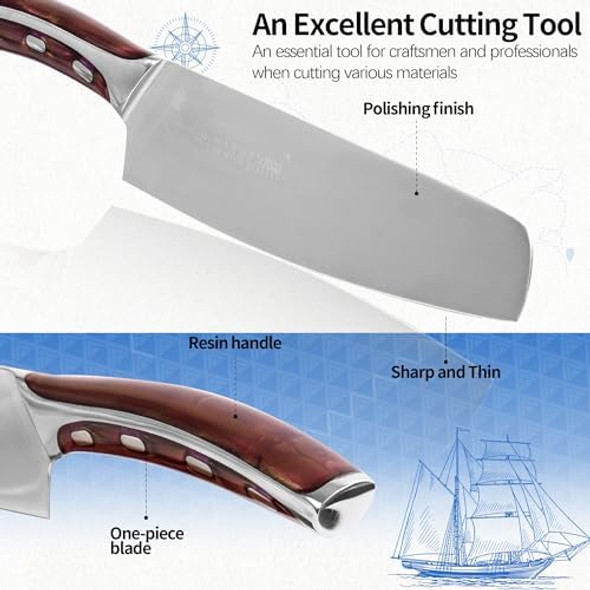 Xyj Stainless Steel Japanese Utility Knife 6 Inch Kitchen Knife With Sheath Meat Cleaver For Meat Cutting Vegetable Fruit Slicer Knife Portable Outdoor Camping For Women Men