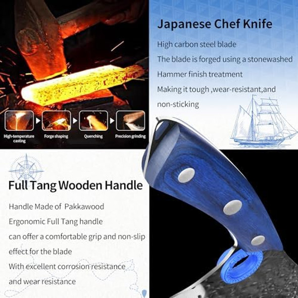 Xyj 7 Inch Butcher KnifeSerbian Chef Knife Meat Cleaver High Carbon Steel Hammer Pattern Ultra Sharp Blade Vegetable Meat Cutting Kitchen Knife With Sheath Full Tang Wood Handle