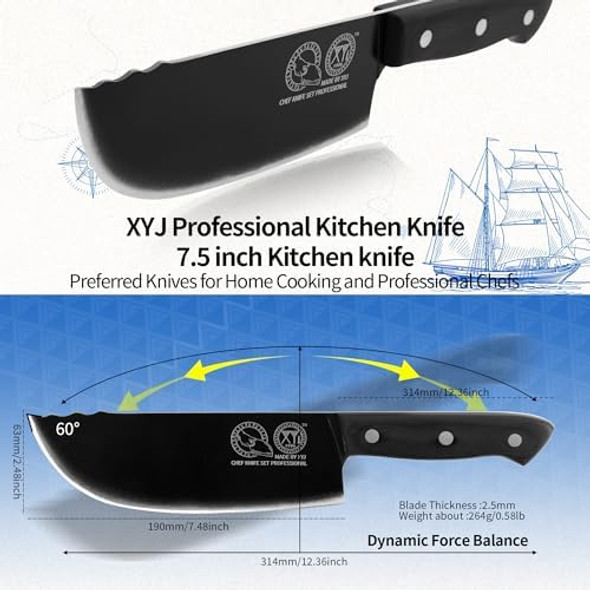 Xyj Professional Chef KnifeStainless Steel 7.5 Inch Slicing Kitchen KnifeMeat Cleaver For Meat CuttingFull Tang Wood HandleVegetable Cooking Slicer Slaughter Cutting KnifeOutdoor Camping
