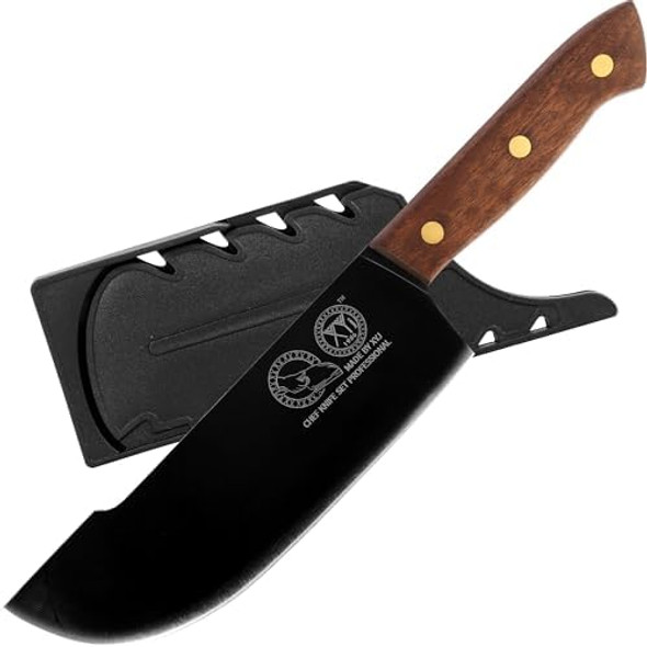 Xyj 8 Inch Slicing Knife With Sheath Handmade Forged Kitchen Knife Stainless Steel Blade Full Tang Meat Cleaver For Meat Cutting Cooking Chefs Knife For Camping Outdoor Bbq For Women Men