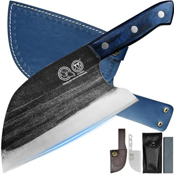 Xyj Ancient Forged Butcher Knife With Wood Box Leather Sheath 8 Inch Serbian Chef Knife Meat Cleaver Chinese Kitchen Knife