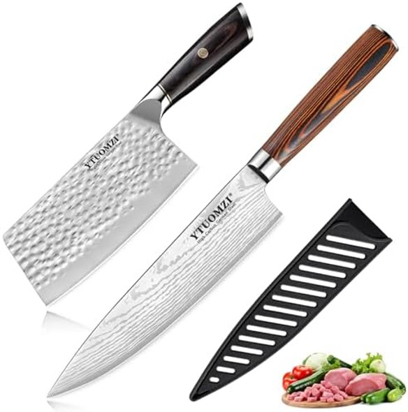 Cleaver Knife - 7" Meat Cleaver For Kitchen And 8 Inch Razor Sharp Chef Knife With Protective Knife Sheath