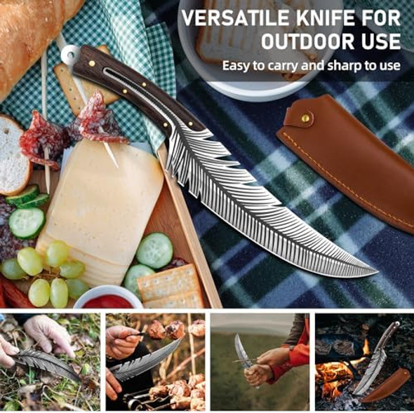 Professional Chef Knives Sharp Feather Boning Knife Hand Forged Knife High Carbon Steel Boning Knife For Meat Cutting Cooking Knife With Sheath For Kitchen Outdoor