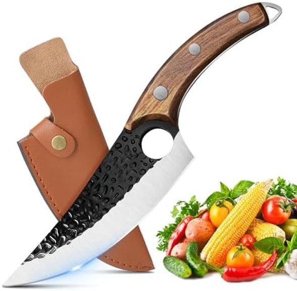 Zeng Butcher Knife Hand Forged Boning Knife With Sheath Viking & Japanese Blades High Carbon Steel Kitchen & Camping Zeng Butcher Knife Hand Forged Boning Knife With Sheath Viking & Japanese Blades High Carbon Steel Kitchen & Camping