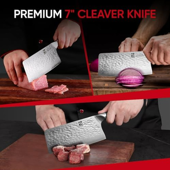 Cleaver Knife 7" Meat Cleaver-Quartz Series Damascus Aus-10 Japanese Knife Razor Sharp Knife Professional Butcher Knife With Full Tang G10 Handle s For Men/Dad/Chef With Premium Box