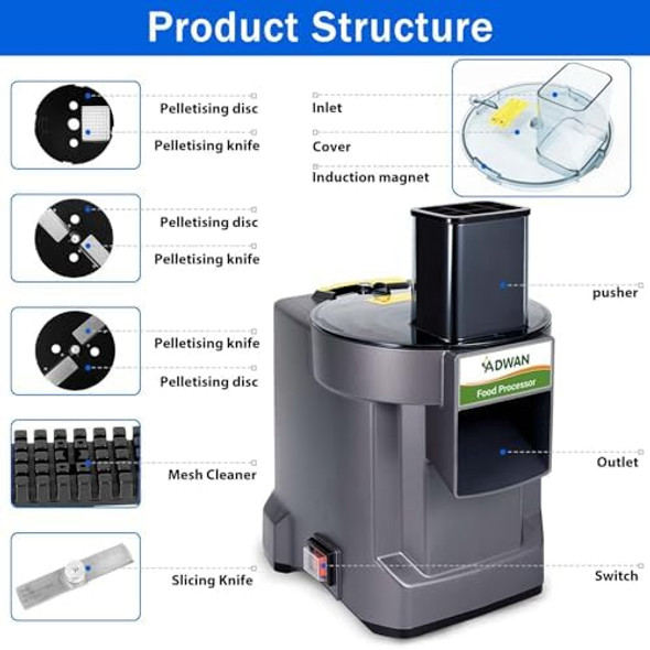 3 in 1 Commercial Vegetable Dicer Chopper Multifunctional Food Processor Electric Potato Cutter Automatic Onion Slicer& Shredder with 3 Blades