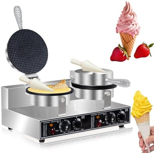 Waffle Cone Maker Commercial 2600W Professional Ice Cream Cone Waffle Maker Machine Electric Commercial Waffle Cone Maker Machine With Temp & Time Control for for Restaurant Bakery Snack Bar Family