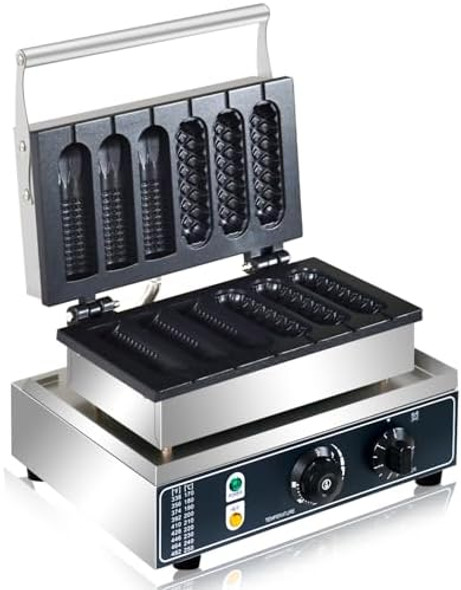 Commercial Waffle Stick Maker 6PCS 1600W Waffle Baker Machine Non-Stick Stainless Steel Corn Hot Dog Waffle Iron with Temp and Time Control Perfect for Restaurant Bakery Snack Bar Family