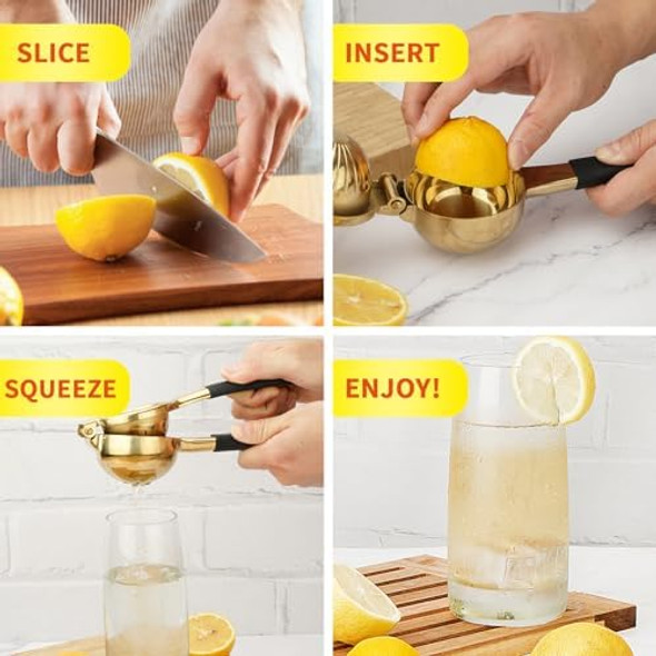 Lemon Squeezer Stainless Steel Lemon Juicer Heavy Duty Lemon Juicer Pro-Grade No Seeds Citrus Juicer(Gold-Black)