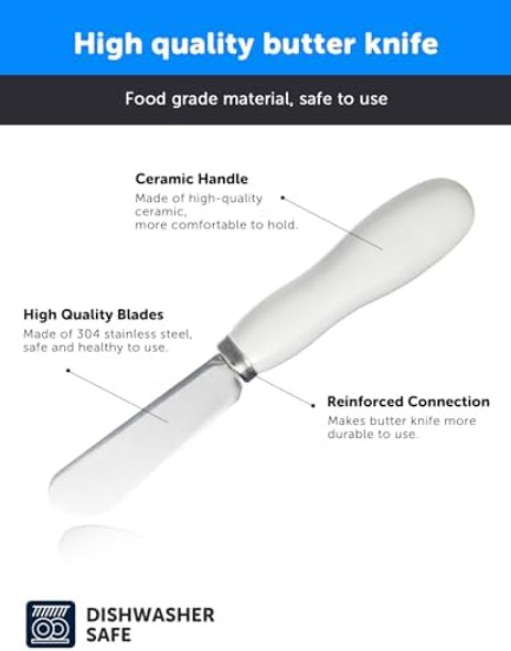 AISBUGUR Butter Knife Spreader 4Pack Knives with Comfortable Handle and Stainless Steel Blade Cheese Spreader for Kitchen 5.3" White