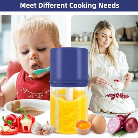 Electric Mini Food Chopper Clear Container with Blue Lid Compact Size