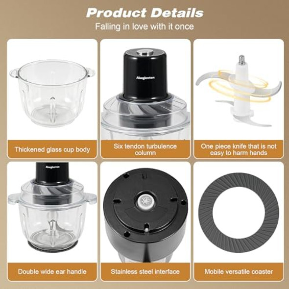 Kitchen Hand Blender Small Meat Grinder & Food Chopper Electric Vegetable Chopper Five Speed Intelligent Speed Regulation with 2 Bi-Level Blades for Meat/Fish/Vegetable/Baby Food