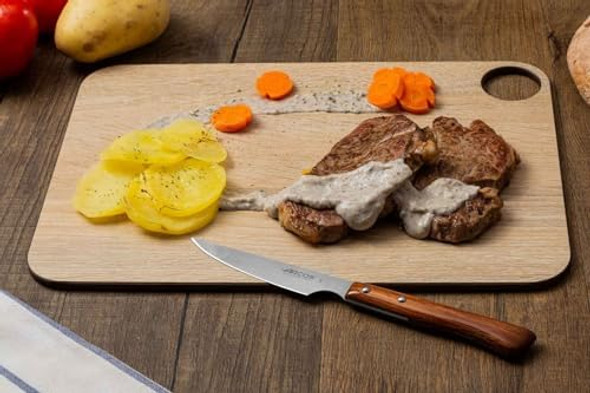 Arcos Steak Knife Set of 6. Non Serrated Steak Knives. 4 Inch Pack for Cutting and Fillet Meat. Stainless Steel Blade and Compressed-Wood Handle. Brown Color. Series Forest
